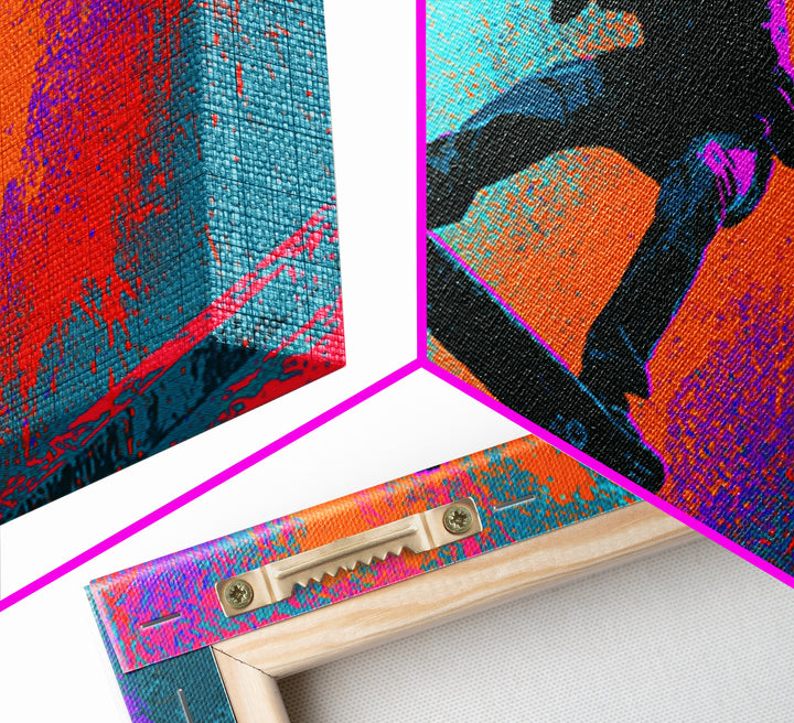 Skateboarder Silhouette over Neon Splashes Framed Canvas Print, Street Art, Living Room Decor, Watercolor Art, Urban, STR-2x1-23