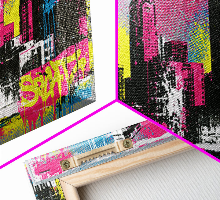 Urban Skyline Made from Stencil Layers Framed Canvas Print, Street Art, Minimalist Decor, Living Room Decor, Abstract Art, STR-2x1-34