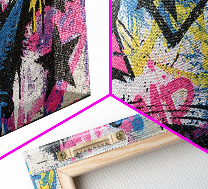 Drippy Crown and Stars Composition Framed Canvas Print, Street Art, Poster, Living Room Decor, Fine Art, Urban, Poster Prints, STR-2x1-40