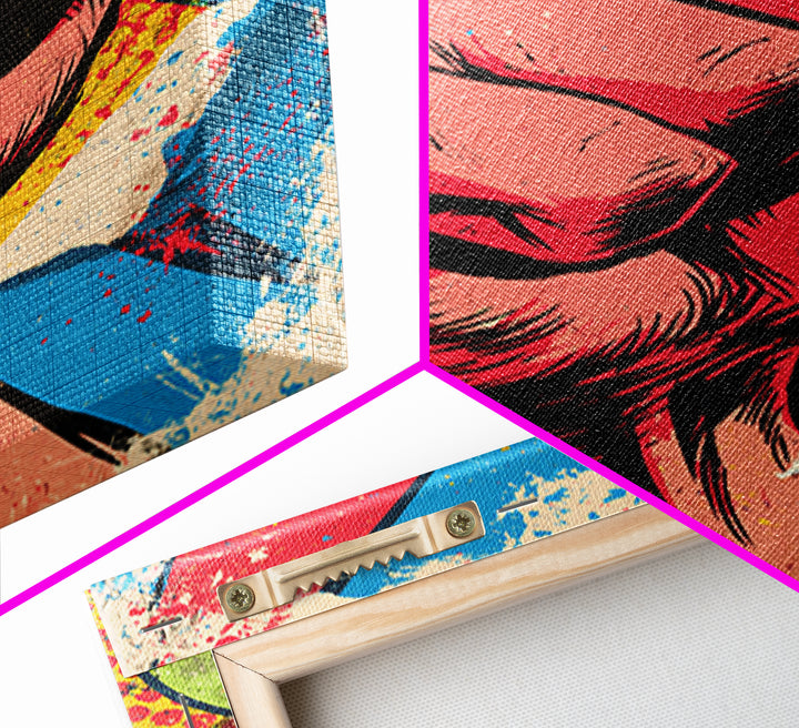 Comic Fist Breaking Through Color Framed Canvas Print, Street Art, Wall Hangings, Living Room Decor, Oil Painting, Urban, STR-2x3-21