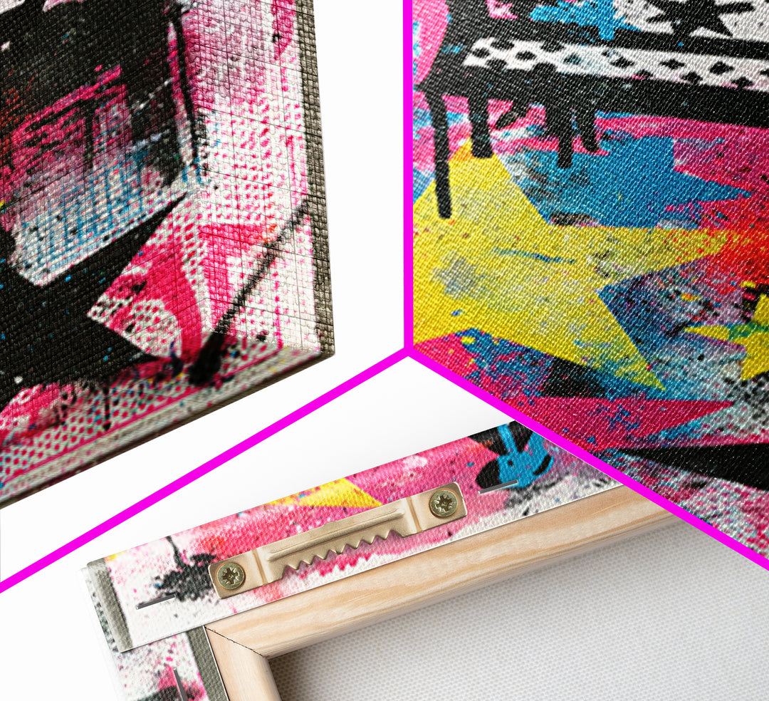 Drippy Crown and Stars Composition Framed Canvas Print, Street Art, Canvas Painting, Living Room Decor, Fine Art, Urban, STR-2x3-28