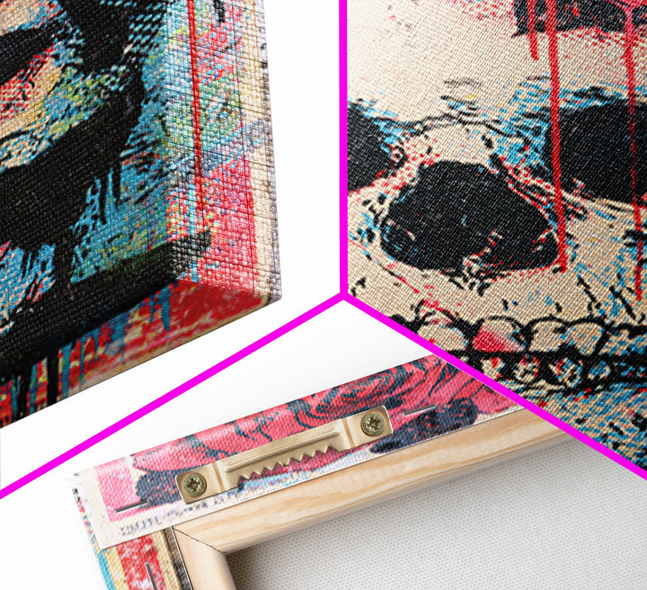 Skull with Roses in Street Mural Style Canvas Print, Street Art, Abstract Painting, Living Room Decor, Fine Art, Urban, STR-2x3-96