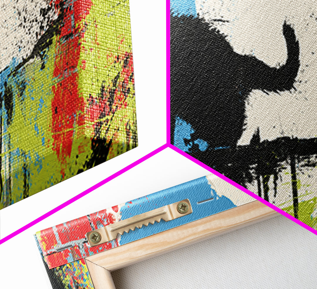 Black Cat on Fire Escape Silhouette Canvas Print, Street Art, Graffiti Art, Living Room Decor, Watercolor Art, Urban, STR-3x1-11