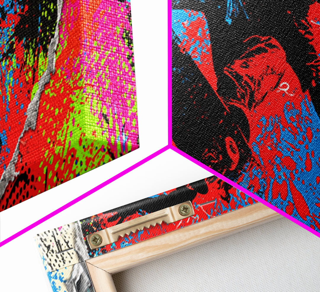 Skateboarder Silhouette over Neon Splashes Canvas Print, Street Art, Custom Portrait, Living Room Decor, Fine Art, Urban, STR-3x1-43