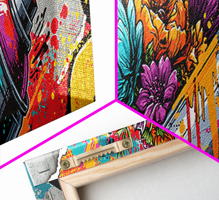 Spray Can Bouquet Framed Canvas Print, Street Art, Statement Artwork, Living Room Decor, Fine Art, Urban, Wall Decor, STR-3x1-7