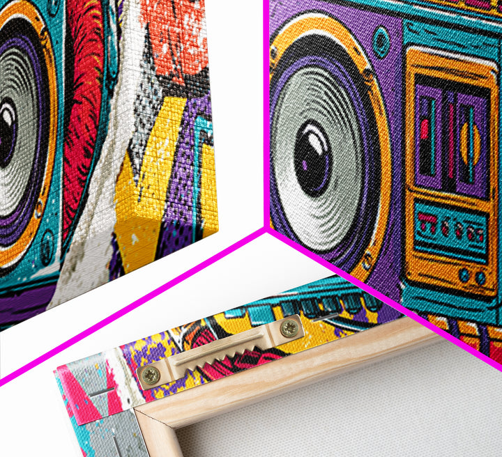 Boombox and Headphones Framed Canvas Print, Street Art, Neutral Decor, Living Room Decor, Fine Art, Urban, Home Decor, STR-3x1-73