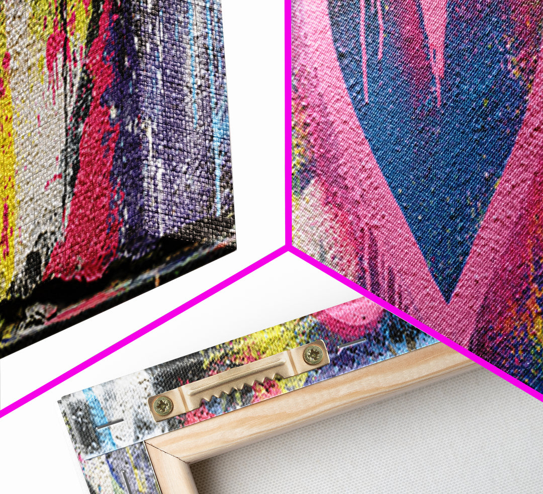 Neon Heart with Rough Drips Canvas Print, Street Art, Abstract Art, Living Room Decor, Urban, Anime Art, Original Artwork, STR-3x1-75