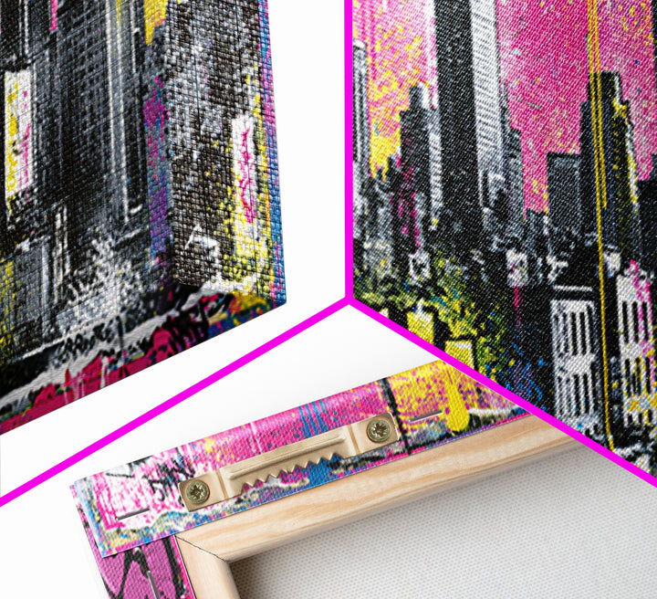 Urban Skyline Made from Stencil Layers Canvas Print, Street Art, Canvas, Living Room Decor, Fine Art, Urban, Colorful Wall Art, STR-3x1-78