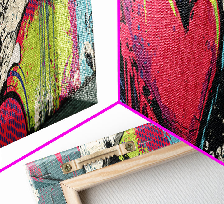 Neon Heart with Rough Drips Framed Canvas Print, Street Art, Canvas, Living Room Decor, Fine Art, Urban, Colorful Wall Art, STR-3x1-99