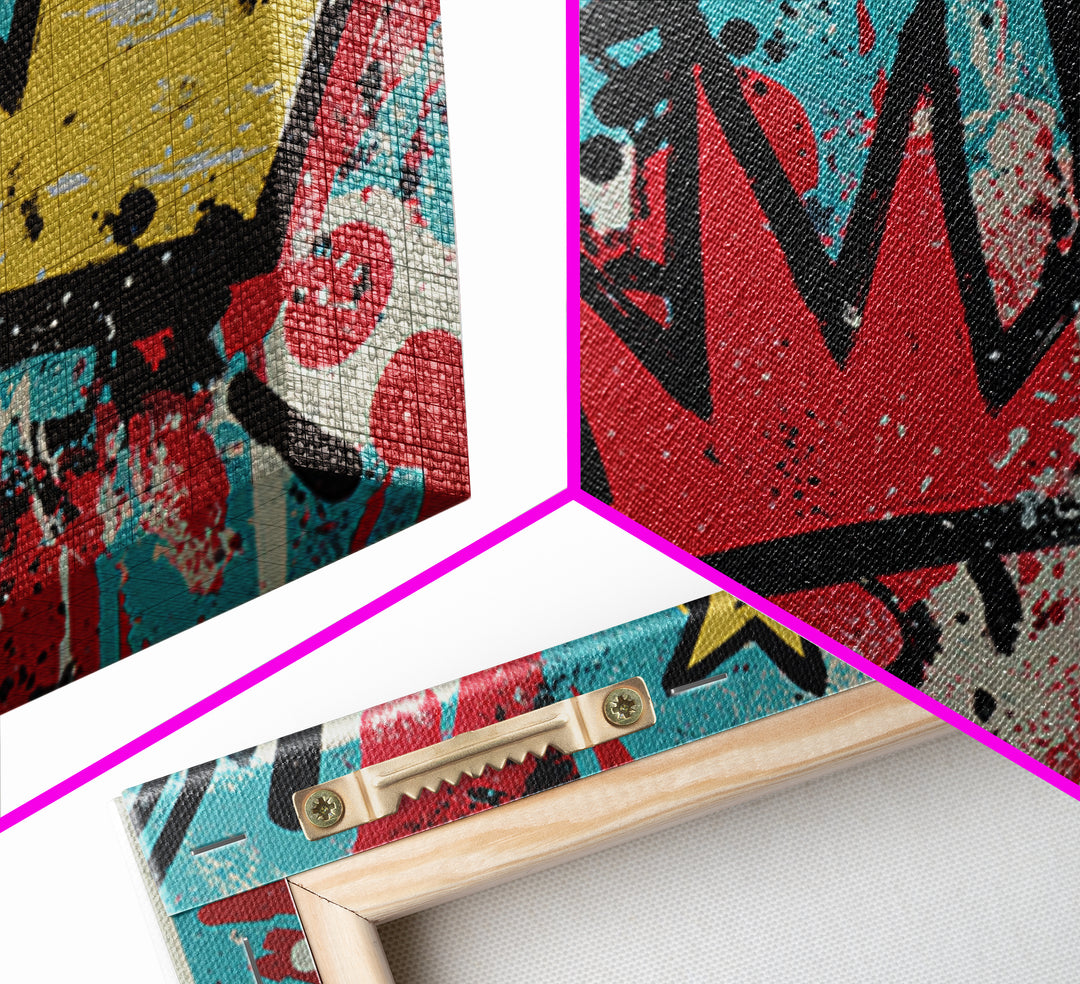 Drippy Crown and Stars Composition Framed Canvas Print, Street Art, Abstract, Living Room Decor, Fine Art, Urban, Luxury Decor, STR-3x2-24