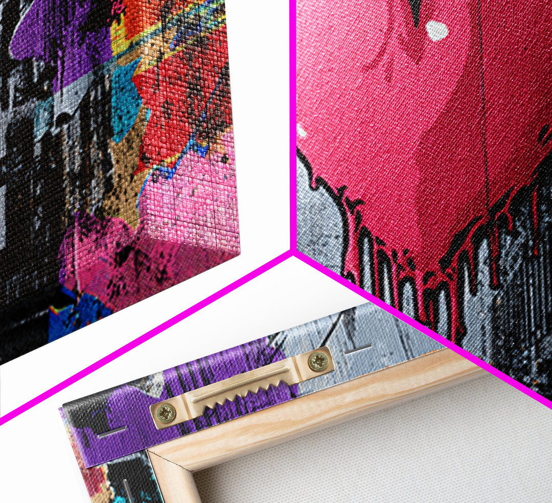 Neon Heart with Rough Drips Framed Canvas Print, Street Art, Minimalist Decor, Living Room Decor, Fine Art, Urban, Original Art, STR-3x2-39