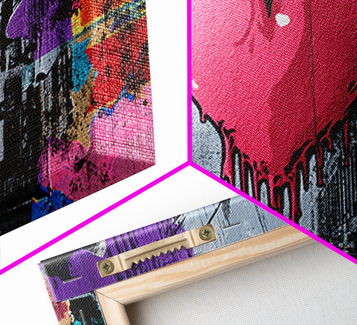 Neon Heart with Rough Drips Framed Canvas Print, Street Art, Minimalist Decor, Living Room Decor, Fine Art, Urban, Original Art, STR-3x2-39