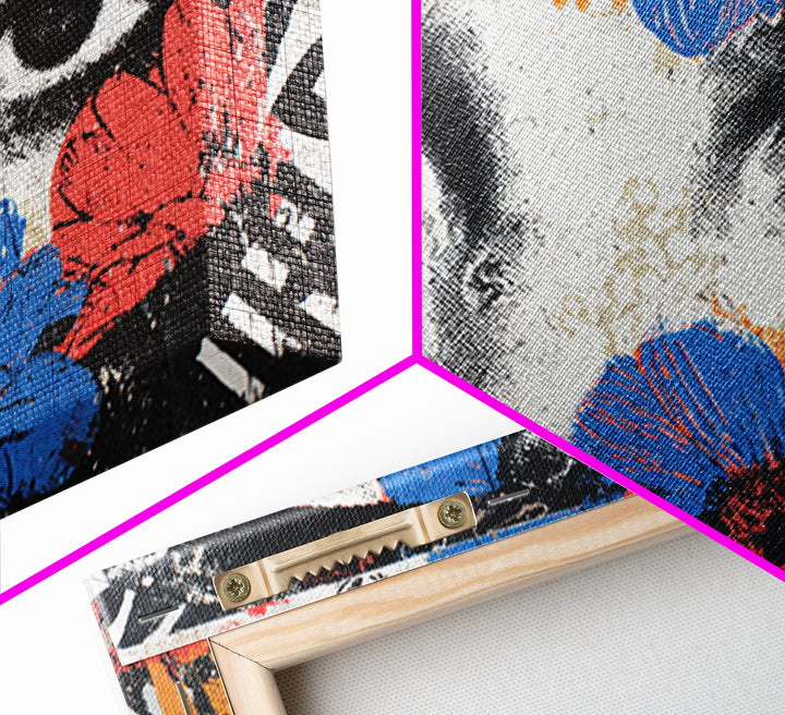 Paste Up Collage of Flowers and Eyes Canvas Print, Street Art, Abstract Painting, Living Room Decor, Watercolor Art, Urban, STR-3x2-62