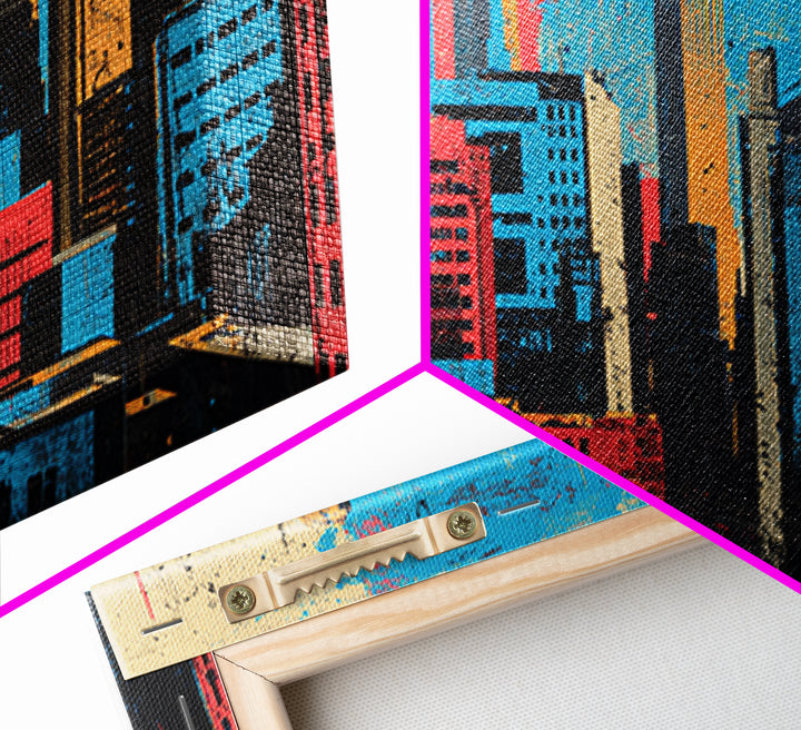 Urban Skyline Made from Stencil Layers Framed Canvas Print, Street Art, Abstract, Living Room Decor, Abstract Art, Urban, STR-3x2-90
