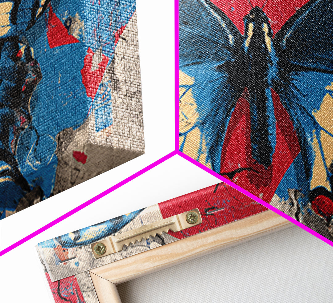 Spray Painted Butterfly on Cracked Concrete Framed Canvas Print, Street Art, Artwork, Living Room Decor, Fine Art, Urban, STR-3x2-99