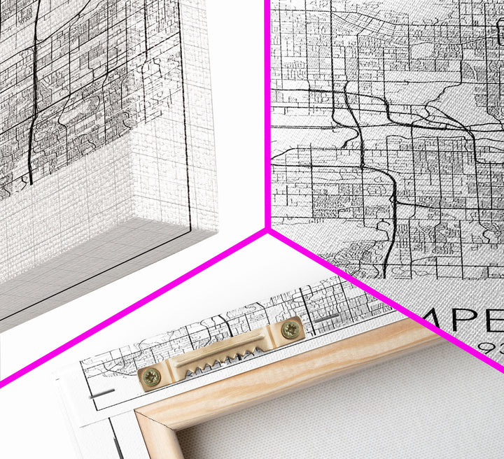 Tempe Street Map, Arizona Map, City Map Print, Modern Wall Art, Wall Art, Canvas Print, Birthday Gifts, Game Room Décor, Travel Wall Art