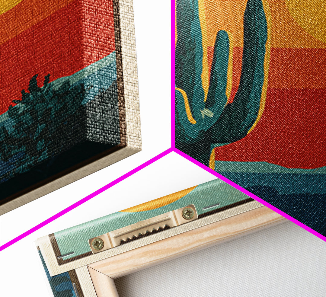 Mexico Cactus and Sun Travel Poster Framed Canvas Print, Travel Poster(2), City Wall Art, Living Room Decor, Fine Art, Voyage, TPO-1x1-21