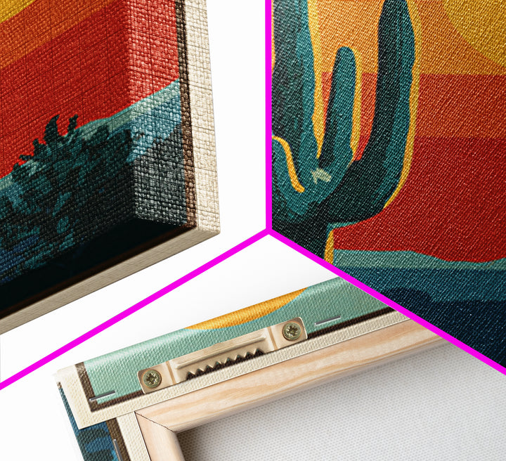 Mexico Cactus and Sun Travel Poster Framed Canvas Print, Travel Poster(2), City Wall Art, Living Room Decor, Fine Art, Voyage, TPO-1x1-21