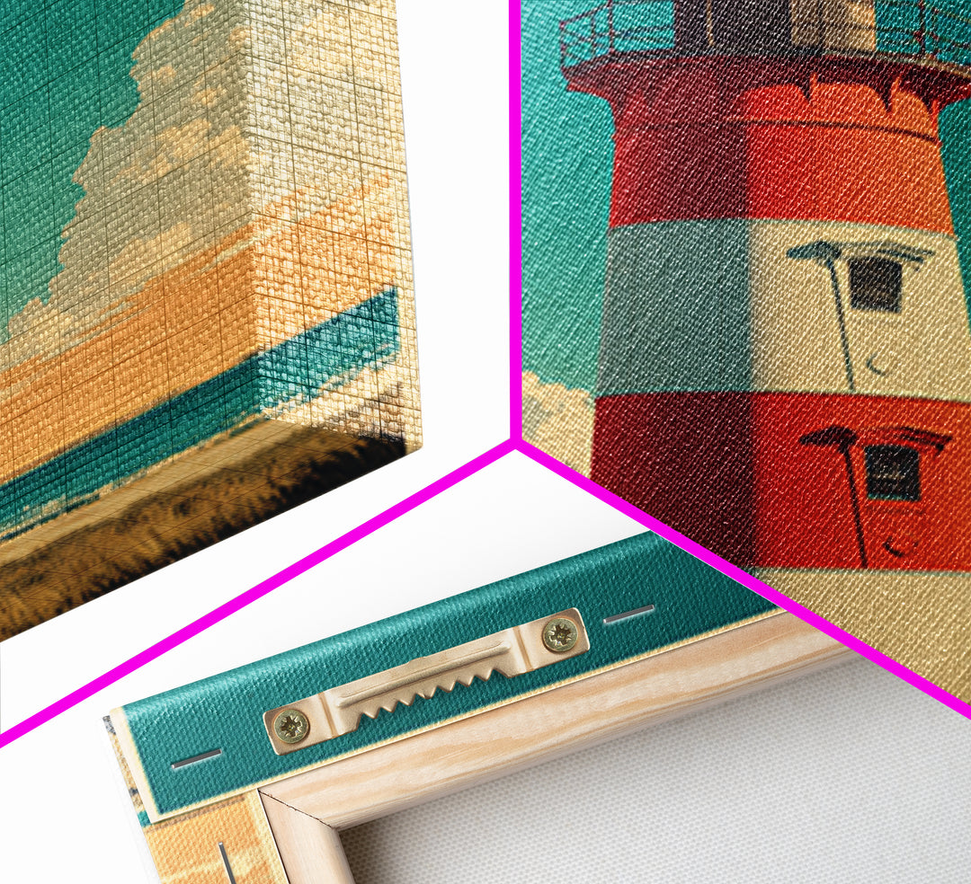 Cape Cod Lighthouse Summer Poster Framed Canvas Print, Travel Poster(2), Mid Century Wall Art, Living Room Decor, Voyage, TPO-1x1-42