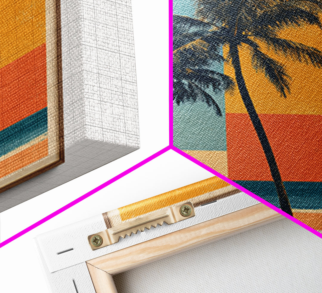 Hawaii Surf and Palm Tree Poster Framed Canvas Print, Travel Poster(2), Fine Art Print, Living Room Decor, Fine Art, Voyage, TPO-1x1-57