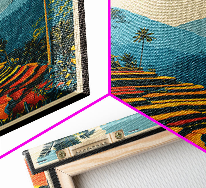 Bali Rice Terraces and Jungle Palms Framed Canvas Print, Travel Poster(2), Retro Poster, Living Room Decor, Fine Art, Voyage, TPO-1x1-61