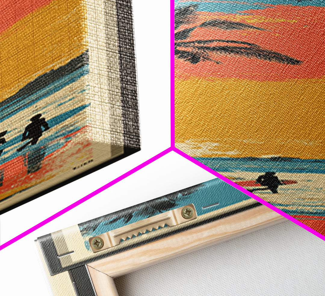 Hawaii Surf and Palm Tree Poster Framed Canvas Print, Travel Poster(2), Boho Decor, Living Room Decor, Fine Art, Voyage, TPO-1x3-45