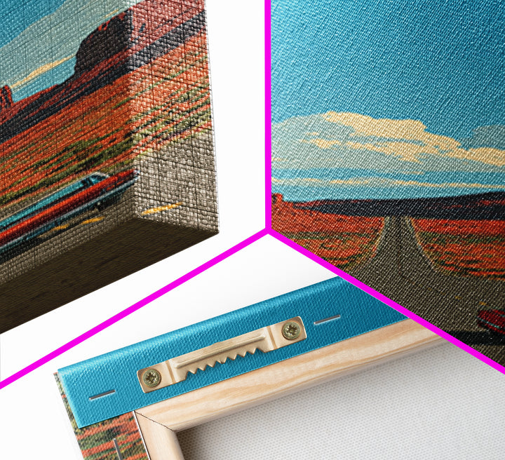 Route 66 Desert Road Canvas Print, Travel Poster(2), Travel Poster, Living Room Decor, Fine Art, Voyage, Textured Painting, TPO-1x3-99