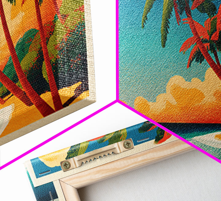 Tropical Island Lagoon Poster Framed Canvas Print, Travel Poster(2), Fine Art Print, Living Room Decor, Fine Art, Voyage, TPO-2x1-20