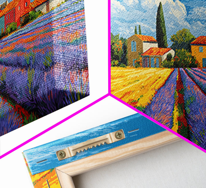 Provence Lavender Field Poster Framed Canvas Print, Travel Poster(2), Landscape Prints, Living Room Decor, Fine Art, Voyage, TPO-2x1-67