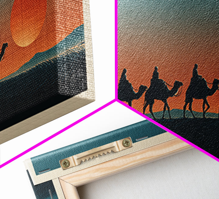 Moroccan Desert Caravan Travel Poster Framed Canvas Print, Travel Poster(2), Statement Artwork, Living Room Decor, Voyage, TPO-2x1-75