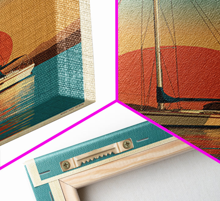 Greek Island Sailboat and Sun Poster Framed Canvas Print, Travel Poster(2), Statement Artwork, Living Room Decor, Voyage, TPO-2x3-48