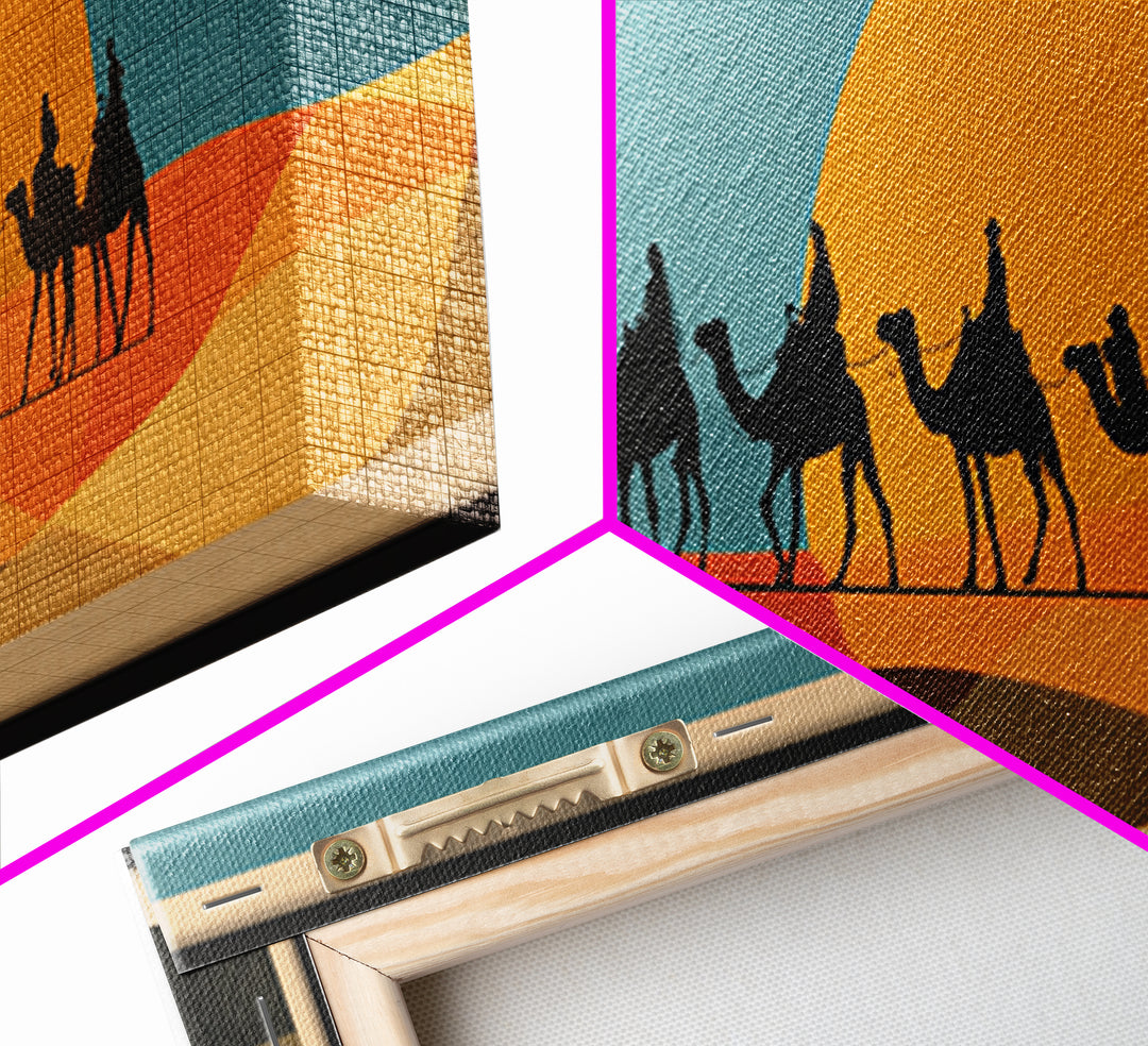 Moroccan Desert Caravan Travel Poster Framed Canvas Print, Travel Poster(2), Statement Artwork, Living Room Decor, Voyage, TPO-3x1-23
