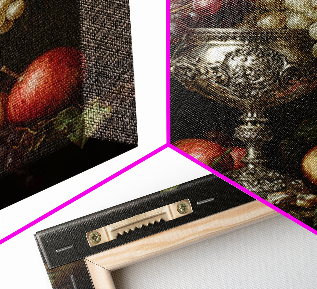 Dutch Fruit and Silver Goblet Still Life Framed Canvas Print, Traditional Art, Living Room Decor, Oil Painting, Classic, TRA-1x1-28