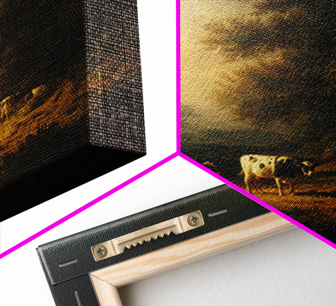 Pastoral Countryside with Cows in Field Canvas Print, Traditional Art, Japanese Art, Living Room Decor, Fine Art, Classic, TRA-1x1-31