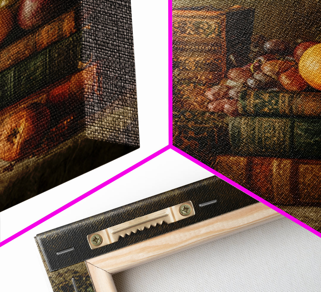 Still Life of Books Candle and Fruit Framed Canvas Print, Traditional Art, Boho, Living Room Decor, Fine Art, Classic, TRA-1x1-44