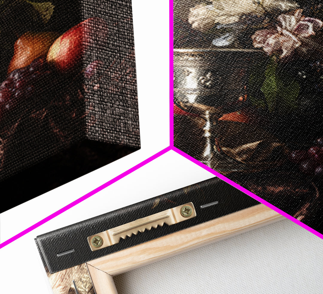 Dutch Fruit and Silver Goblet Still Life Framed Canvas Print, Traditional Art, Japanese Art, Living Room Decor, Classic, TRA-1x1-52