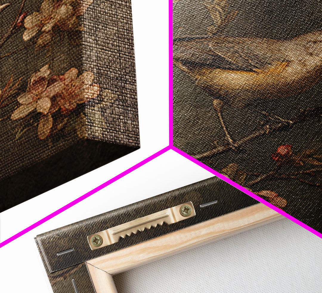 Bird Study on a Flowering Branch Framed Canvas Print, Traditional Art, Pokemon Poster, Living Room Decor, Fine Art, Classic, TRA-1x1-58