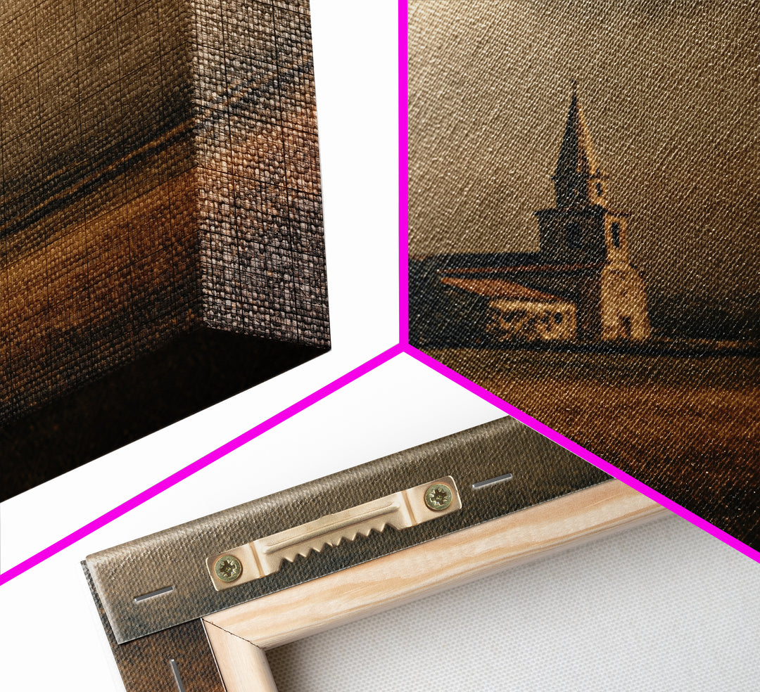Church Steeple Across Rural Meadow Framed Canvas Print, Traditional Art, Boho Decor, Living Room Decor, Fine Art, Classic, TRA-1x1-61