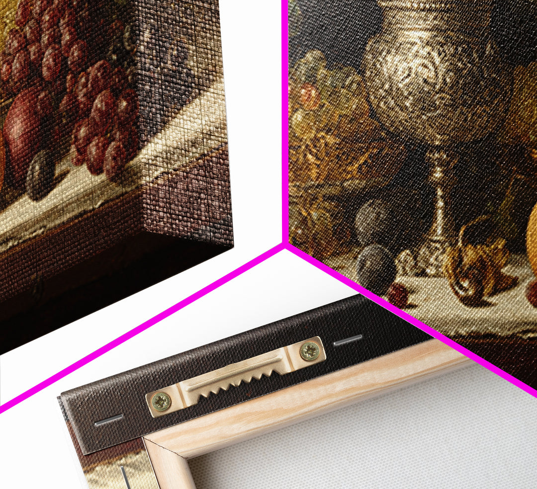 Dutch Fruit and Silver Goblet Still Life Framed Canvas Print, Traditional Art, Minimalist Decor, Living Room Decor, Classic, TRA-2x1-24