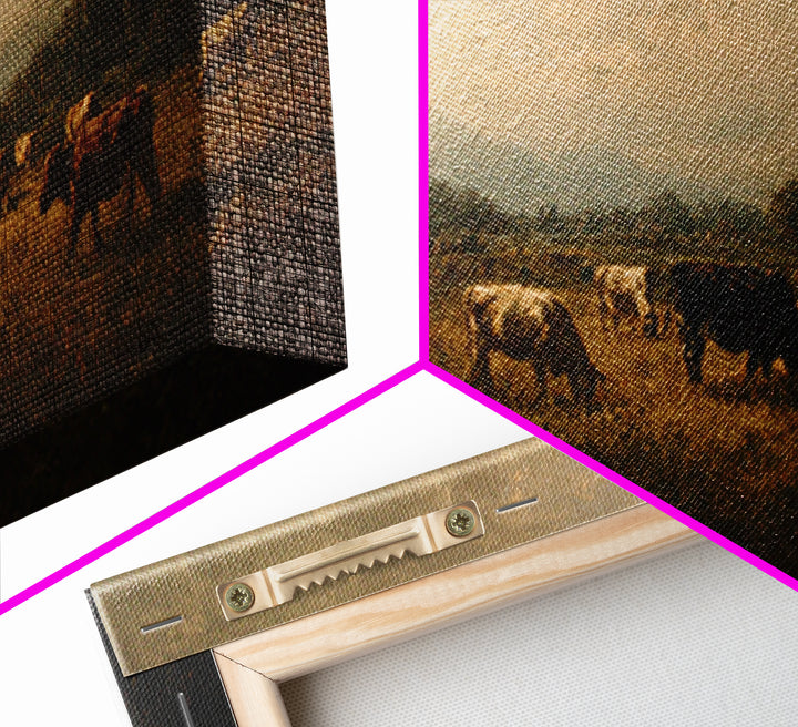 Pastoral Countryside with Cows in Field Framed Canvas Print, Traditional Art, Artwork, Living Room Decor, Fine Art, Classic, TRA-2x1-3