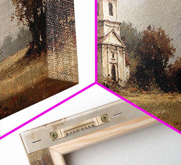 Church Steeple Across Rural Meadow Framed Canvas Print, Traditional Art, Wall Decor, Living Room Decor, Fine Art, Classic, TRA-2x1-33