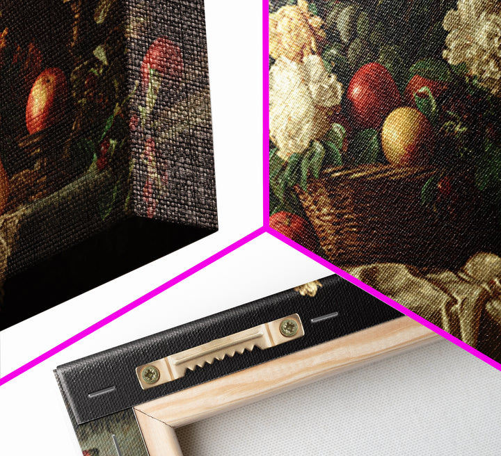 Basket of Apples and Pears on Linen Framed Canvas Print, Traditional Art, Luxury Decor, Living Room Decor, Abstract Art, TRA-2x1-38