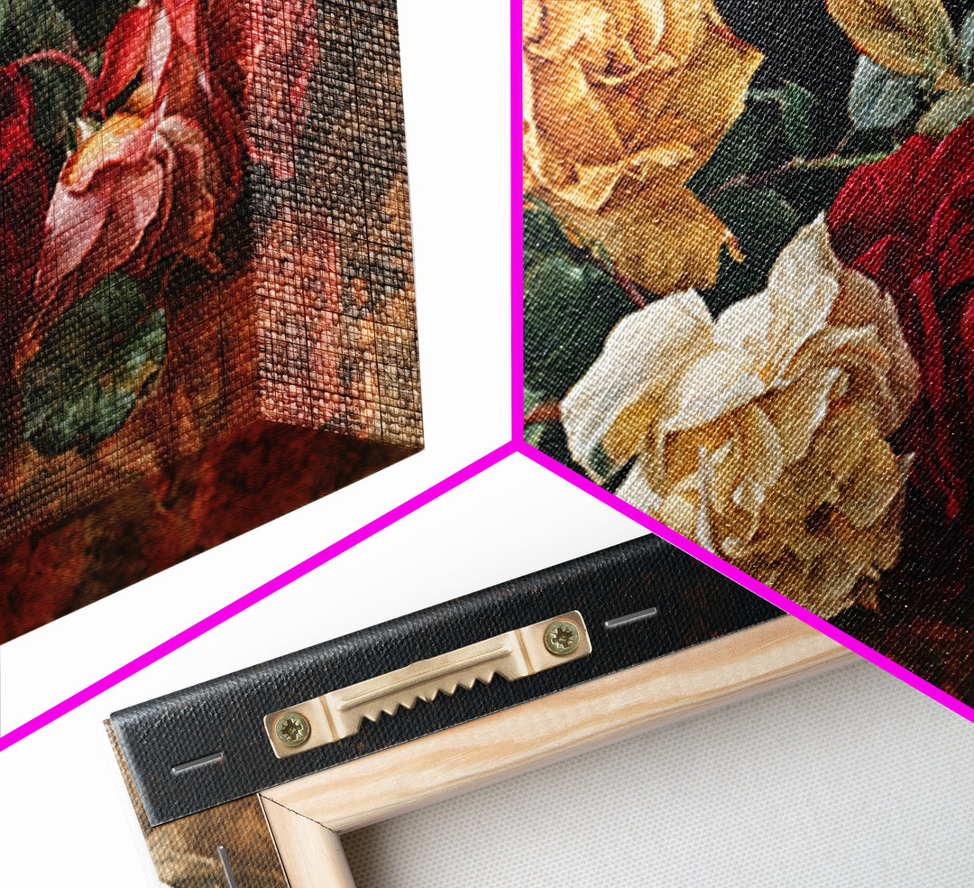 Botanical Watercolor Study of Roses Framed Canvas Print, Traditional Art, Art, Living Room Decor, Oil Painting, Classic, TRA-2x1-50