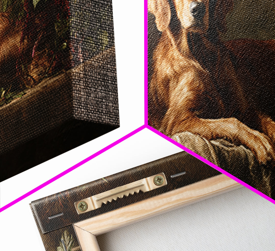 Hunting Dog Portrait Framed Canvas Print, Traditional Art, Decor, Living Room Decor, Fine Art, Classic, Japanese Art, TRA-2x1-56