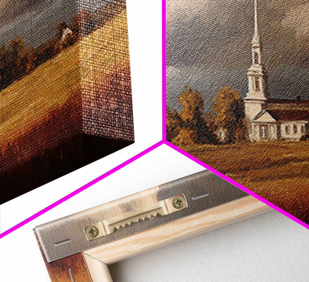 Church Steeple Across Rural Meadow Framed Canvas Print, Traditional Art, Printable Art, Living Room Decor, Watercolor Art, TRA-2x1-81