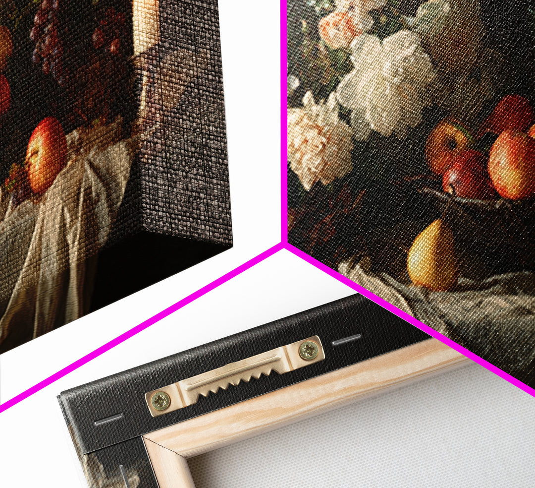 Basket of Apples and Pears on Linen Framed Canvas Print, Traditional Art, Decor, Living Room Decor, Abstract Art, Classic, TRA-2x1-86