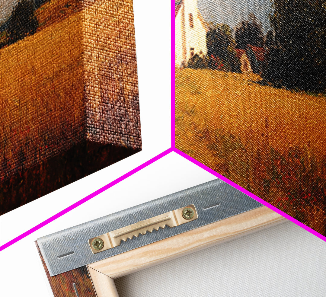 Church Steeple Across Rural Meadow Framed Canvas Print, Traditional Art, Wall Decor, Living Room Decor, Fine Art, Classic, TRA-2x1-9