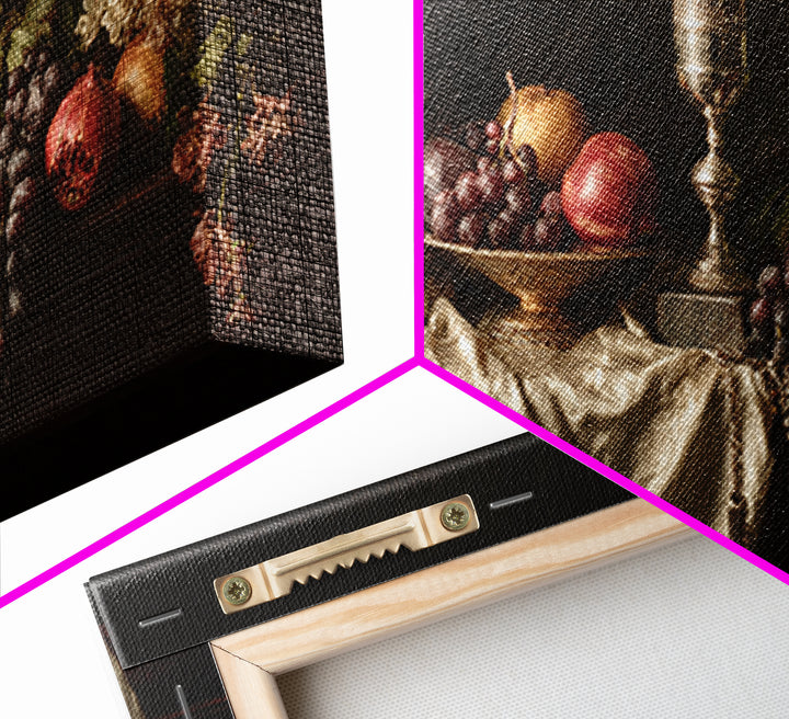 Dutch Fruit and Silver Goblet Still Life Framed Canvas Print, Traditional Art, Furry Art, Living Room Decor, Oil Painting, TRA-2x1-96