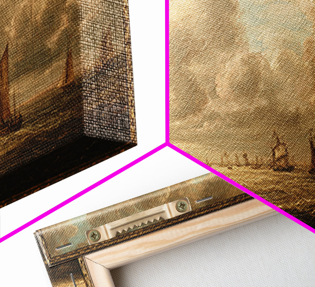 Seascape with Sailboats and Cloudy Sky Framed Canvas Print, Traditional Art, Canvas Print, Living Room Decor, Fine Art, Classic, TRA-2x1-97