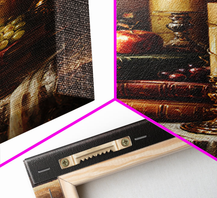 Still Life of Books Candle and Fruit Framed Canvas Print, Traditional Art, Watercolor Art, Living Room Decor, Fine Art, Classic, TRA-2x3-28